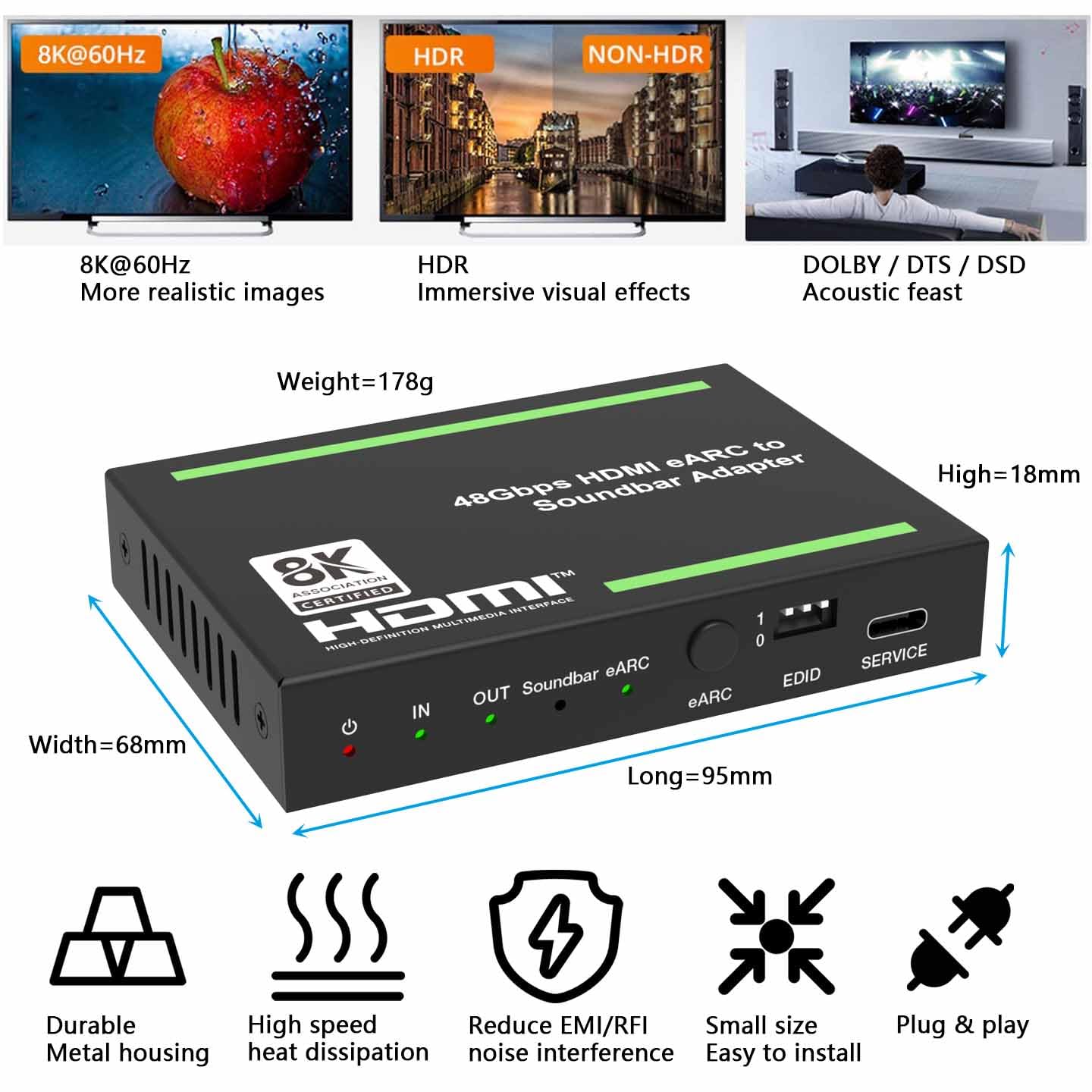 Amazon | BUNGPUNG 8K@60Hz HDMI ARC/eARC 音声分離器 オーディオ